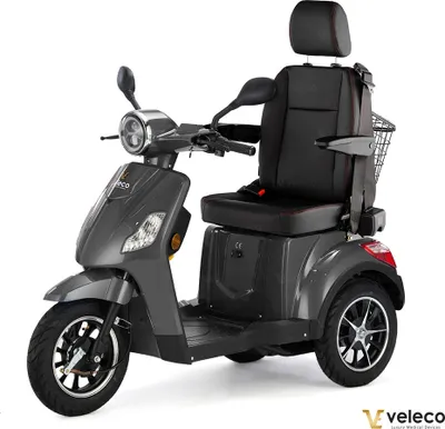 Produktbild von Veleco Draco Elektromobil - Kapitänssitz mit hoher Rückenlehne - Entnehmbarer Lithium Akku - 800W - Seniorenmobil - 3-Rad Mobilitätsroller (Grau)