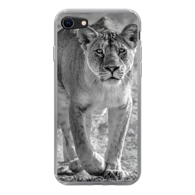 Produktbild von MuchoWow® Handyhülle Schutzhülle Hülle für iPhone SE 2020 Löwe - Schwarz - Weiß Silikon Softcase Handy Hülle - Kartenbesitzer