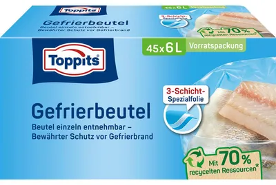 Zdjęcie produktu dla TOPPITS 4008871208149 Woreczki do zamrażania TOPPITS, 45 x 6 litrów, 290 x 410 mm