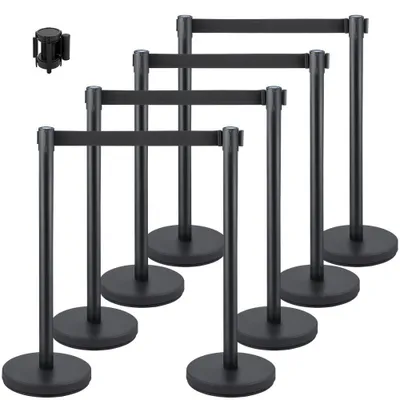 Produktbild von Absperrpfosten-Set Eisen/Stahl, Kunststoff-Pfosten mit Adapter, Absperrkette Schwarz, Personenleitsystem, Absperrständer 90 cm - Theatern/Hotels