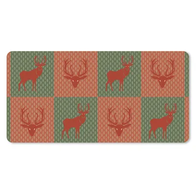 Produktbild von MuchoWow® Schreibtischunterlage Muster - Hirsche - Grün - Rot 80x40 cm - XXL Mauspad - Gaming Mauspad