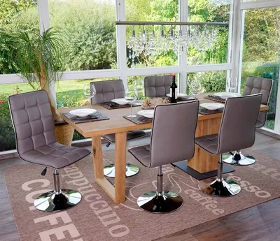 Produktbild von 6er-Set Esszimmerstuhl HWC-C41, Stuhl Küchenstuhl, höhenverstellbar drehbar, Kunstleder - taupe-grau