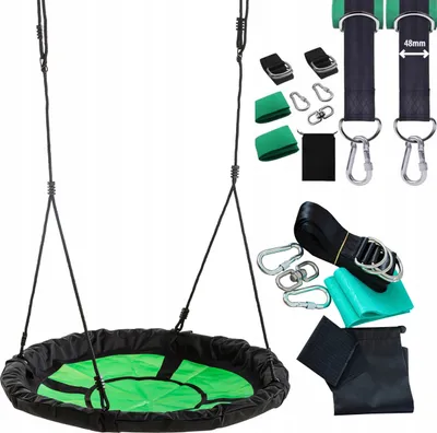Image de 4iQ Balançoire, nid de cigogne SWIBEE Balançoire de jardin pour enfants Vert / Noir, aire de jeux + harnais