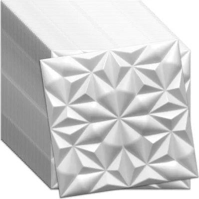Produktbild von 3D Wandpaneele Weiß 40 Stück / 10 m² | Deckenpaneele aus Polystyrol | 50 × 50 cm | Geometrische Dekorplatten | Verdico