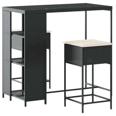 Produktbild von vidaXL 3-tlg. Gartenbar-Set mit Kissen Schwarz Poly Rattan