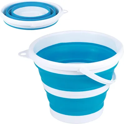Produktbild von Faltbarer Eimer, 5 Liter, blau-weiß, für Camping und Angeln