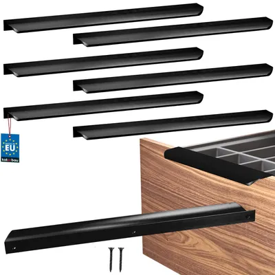 Image de KOTARBAU® Lot de 6 poignées de meuble pour armoires, 340 mm, noir mat (ZnAl), poignées à visser par l'arrière, poignées de chant, poignées de tiroir, cuisine moderne