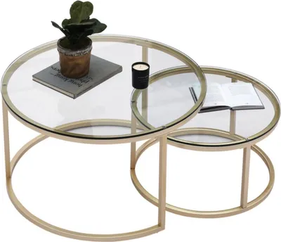Image de Ensemble de tables basses Bolt Edge – 2 pièces – Rondes – Verre et or – Moderne – 80 cm et 60 cm – Salon