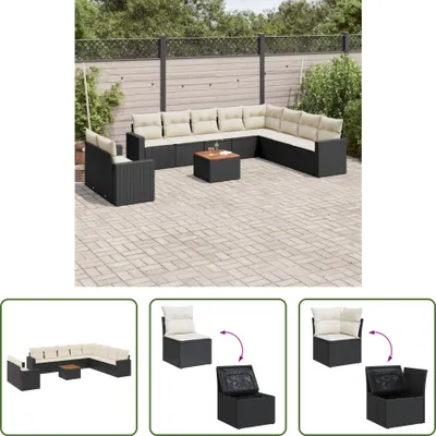 Produktbild von The Living Store 11-tlg. Garten-Sofagarnitur mit Kissen Schwarz Poly Rattan