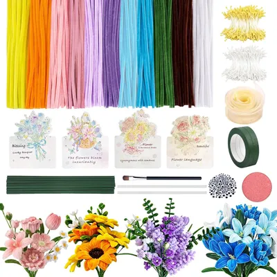 Pfeifenreiniger Blumen Set, 1100 Stück, Bastelpfeifenreiniger