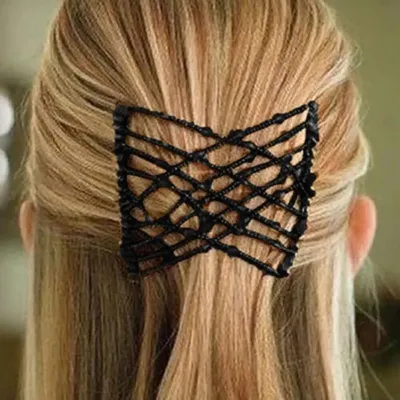 Image de Barrette double flexible et magique pour femmes et filles - Barrette élastique, magique et extensible avec pince pour coiffures féminines (noire)