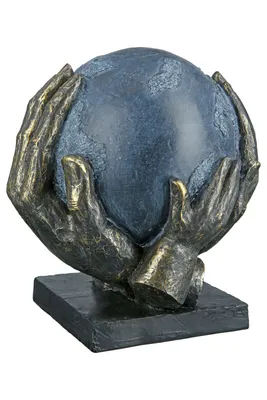Zdjęcie produktu dla Gilde Skulptur, Ball, "Save the World", Händemotiv, Kunstharz, grau, bronzefarben, VE 1, L. 15 cm, B. 18 cm, H. 19 cm 37154 4063387371541