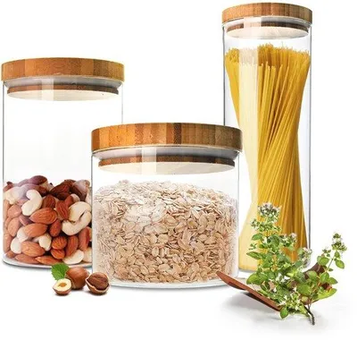Zdjęcie produktu dla Zestaw 3 pojemników do przechowywania z pokrywkami - szczelne, szklane
