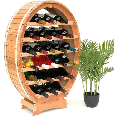 Image de DanDiBo Casier à vin en bois Tonneau à vin debout 24 bouteilles Naturel Casier à bouteilles Porte-bouteilles Tonneau