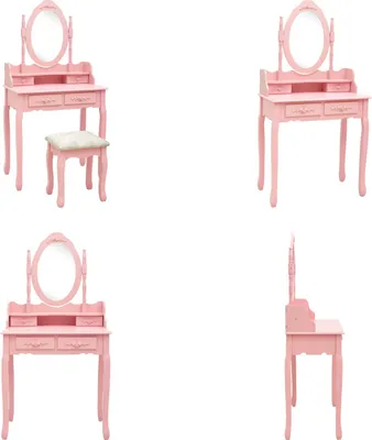 Produktbild von vidaXL Schminktisch Set mit Hocker Rosa 75x69x140 cm Paulownia Holz - Schminktisch - Schminktische - Schminktisch-Set - Schminktisch-Sets