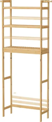 Image de Étagère de salle de bain en bambou – Rangement au-dessus des toilettes – 3 tablettes – Crochets – Meuble de salle de bain indépendant – 63 x 26 x 170 cm