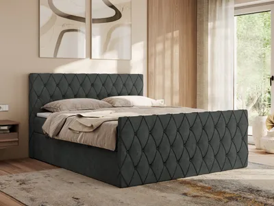 Produktbild von MKS MEBLE Boxspringbett 160x200 mit Bettkasten, Bett 160x200 mit Matratze H3, Boxspringbett 160x200 mit Topper - Miren Duo - Dunkelgrau Strukture - H3
