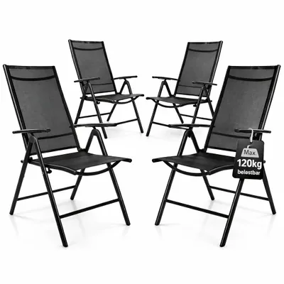 Produktbild von BigDean 4er Set Gartenstuhl Hochlehner klappbar bis 120kg belastbar schwarz 7-fach verstellbar wetterfest Balkonstuhl für Garten, Terrasse & Camping