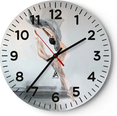 Produktbild von Wanduhr - Rund - Glasuhr - Tanz Frau Ballerina - 30x30cm - Schleichendes Uhrwerk - Lautlos - zum Aufhängen bereit - Dekoration Modern - Wanddekoration aus Glas - C4AR30x30-5030