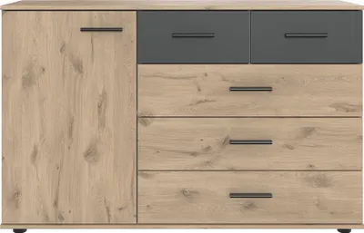 Produktbild von Kommode 130 cm, 5 Schubladen BRADFORD-43 Eiche mit graphit