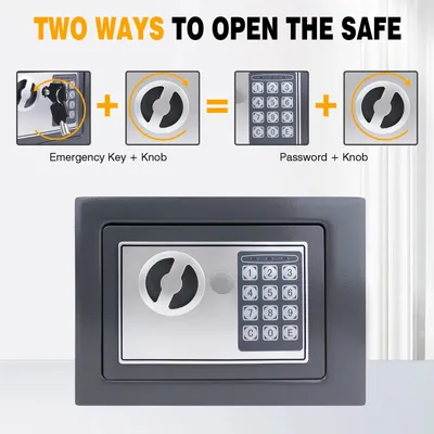 Produktbild von Tresor - Elektronischer Safe - 8,5 l, Stahl, PIN-Code + Notschlüssel, Sperre nach 3 Versuchen, 31×20×20 cm - Grau