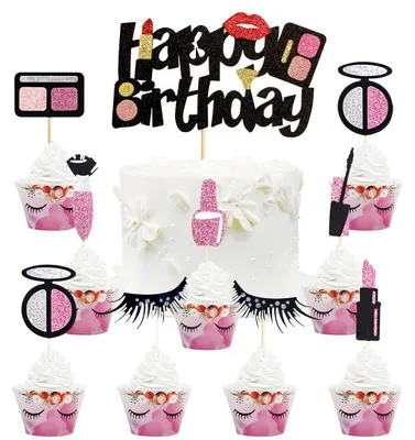 17-teiliges Make-up-Torten-Deko-Set, Glitzer, Cupcake-Topper