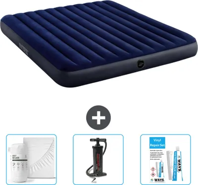 Produktbild von Intex Luftbett – 2 Personen – 183 x 203 x 25 cm – Blau – im Lieferumfang enthalten Spannbettuch - Pumpe en Reperaturset