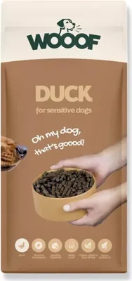 Produktbild von Hundetrockenfutter WOOOF Ente 14KG Hypoallergenes Hundefutter kaltgepresst für sensible Hunde