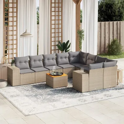 Produktbild von 10-tlg. Garten-Sofagarnitur mit Kissen Beige Poly Rattan 3257935