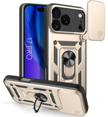 Image de Coque pour iPhone 17 Pro, Protection Robuste Renforcée avec Cache Caméra Anti-Rayures - Doré