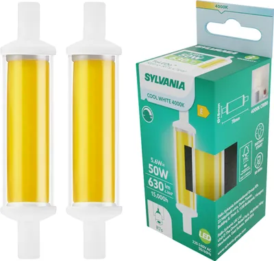 Produktbild von SYLVANIA LED Stab 78 mm | R7s Stablampe dimmbar | 6W ersetzt 50W Halogenstab | Neutralweiß, 630 Lumen, 360° Abstrahlwinkel | Leuchtmittel für Strahler & mehr | 2er Pack