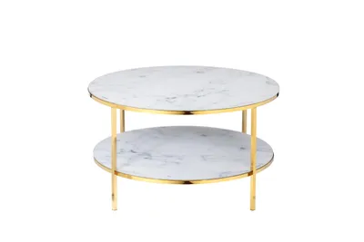 Produktbild von SalesFever Couchtisch rund | mit 2 Ablagen | Glasplatte foliert in Marmor-Optik | Gestell Metall | B 80 x T 80 x H 45 cm | weiß-gold