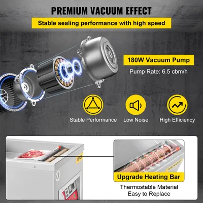 Image de VEVOR Machine sous vide DZ-260A Machine sous vide à chambre professionnelle compacte Moteur 180W Machine sous vide à chambre 6,5 cbm/h Machine sous vide 33x25cm Taille du joint Convient pour les ménages Supermarchés Usines alimentaires