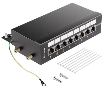 CAT6A Patchpanel 8 Ports abgeschirmt 10 Gbit/s RJ45 Rackmontage