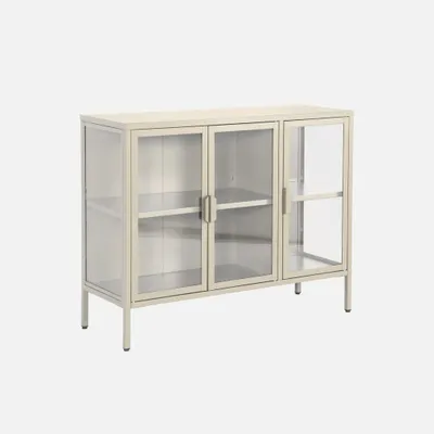 Produktbild von sweeek - Industrielles Sideboard aus Metall und gehärtetem Glas mit 3 Türen, 100 cm - Beige