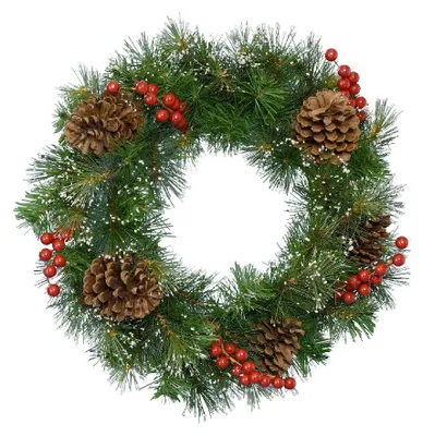 Productafbeelding van Kerstkrans krans bes d50h15 cm groen/wit Everlands