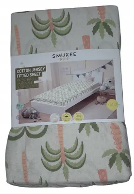 Image de Carbotex Drap Housse Coton Jersey Blanc Palmiers