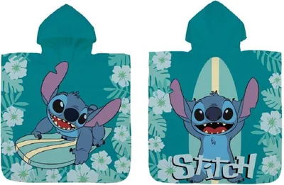 Produktbild von Kinderponcho Disney 60 x 120 cm – Stitch auf dem Surfbrett