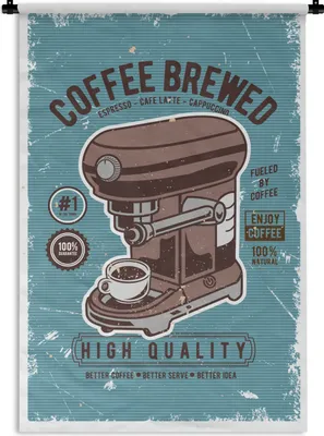 Produktbild von MuchoWow® Wandteppich Wandbehang Kaffeemaschine - Kaffee - Retro - Zeichnung 90x135 cm Tapisserie Dekoration Wandtuch - Baumwolle - Wandskulptur