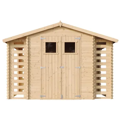 Produktbild von Gartenhaus mit Brennholzregal aus Holz 5,47 m2 - B206xL328xH218 cm – TIMBELA M391