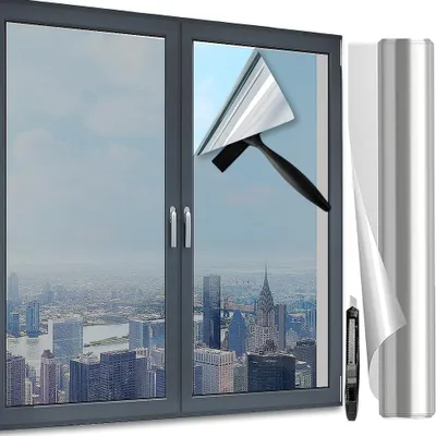 Produktbild von Sonnenschutzfolie Fensterfolie Spiegelfolie - 60 x 200 cm - Silber - Sichtschutz am Tag