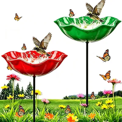 Produktbild von Vogeltränke Blume Metall, Gartenstecker, Winterfest, Insekten- & Bienentränke, Rot/Grün