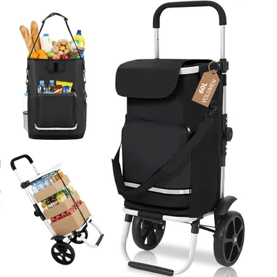 Produktbild von Faltbarer Einkaufstrolley 60L 3-in-1 Aluminium Kühlfach bis 60 kg