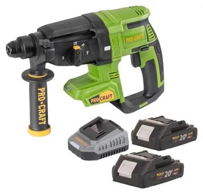 Zdjęcie produktu dla Wiertarko-wkrętarka akumulatorowa Procraft PHA40bb 20 V 2,6 J SDS plus Brushless + 2x akumulator 2,0 Ah + ładowarka