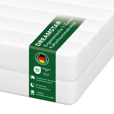 Image de Matelas en mousse à mémoire de forme ergonomique, avec 7 zones de confort | 160 x 200 cm | 21 cm | Fermeté H2 et H3 | DREAMSTAR Easy Flex