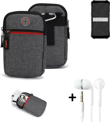 Produktbild von K-S-Trade Gürteltaasche + Kopfhörer kompatibel mit Ulefone Armor X9 Pro Handy Tasche Holster Schutz Hülle Handy Hülle grau Zusatzfächer 1x