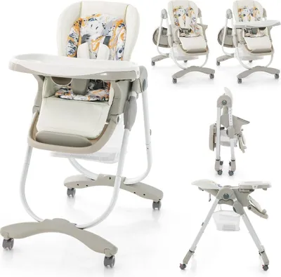 Image de Chaise haute pliante avec roulettes, hauteur réglable, repose-pieds et dossier, siège bébé blanc