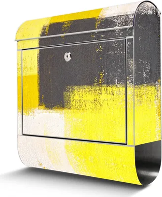 Produktbild von Edelstahl Briefkasten mit Zeitungsfach Abstrakt Gelb großer Design Postkasten rostfrei, A4 Einwurf [BKGE2 12149]