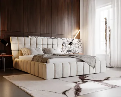 Obrázek produktu pro Čalouněná postel 180x200cm Deluxe - Glamour ložnicová postel, čelo Chesterfield - úložný prostor, rošt, béžová