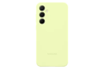 The back of a lime-green Samsung phone case is shown against a white background.